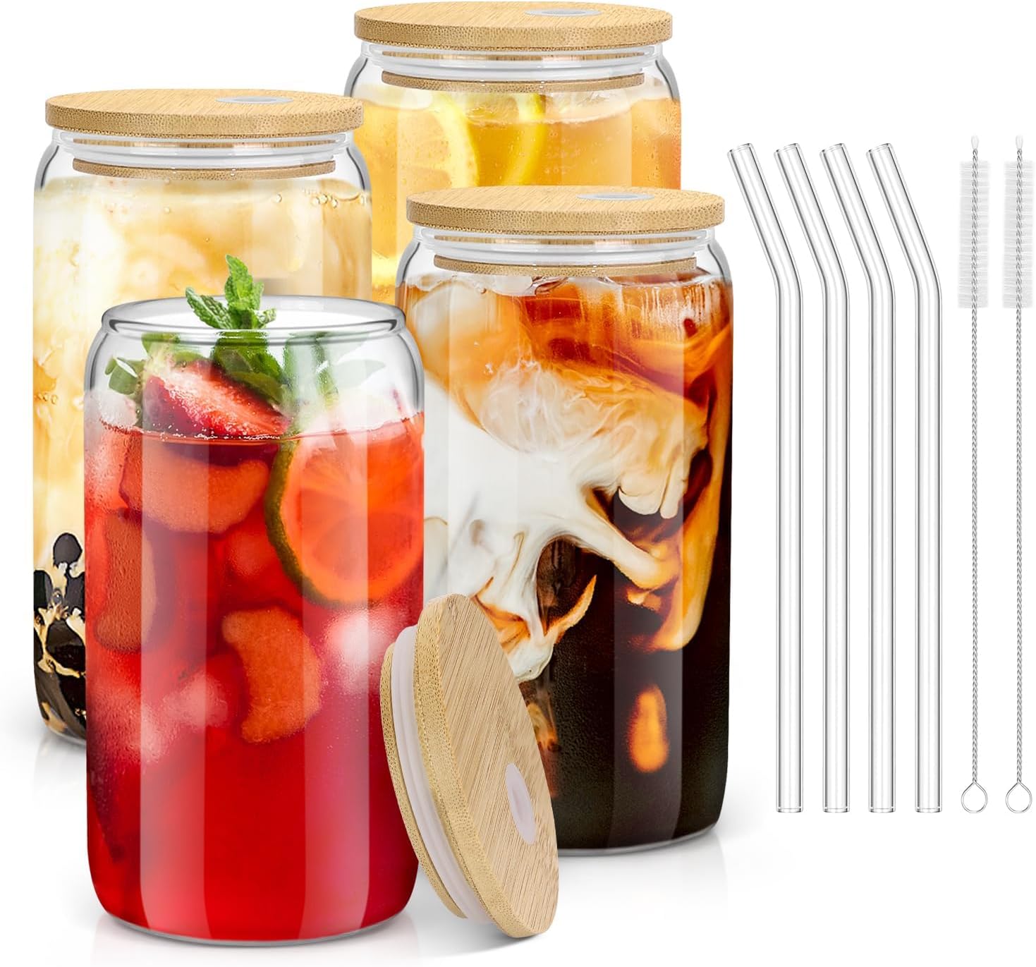 Coffee And Tea Glass - 16oz Glass Cups with Bamboo Lids