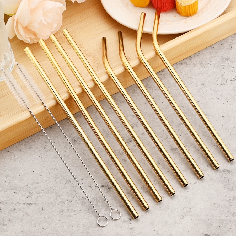 4pcs reusable gold straws milk - Coffee Tea Uses avaliação e preço