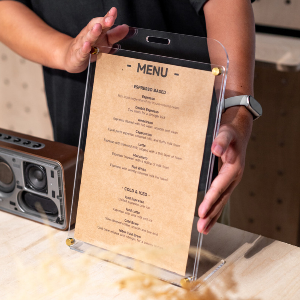 1PCS A4 Display Stand Transpar - Coffee Tea Menu avaliação e preço