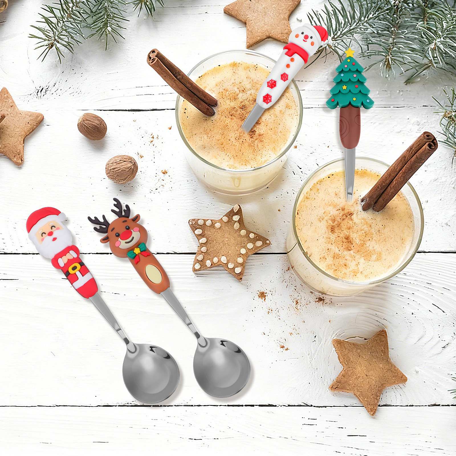 4Pcs Christmas Cartoon Stainle - Coffee Tea Festival avaliação e preço