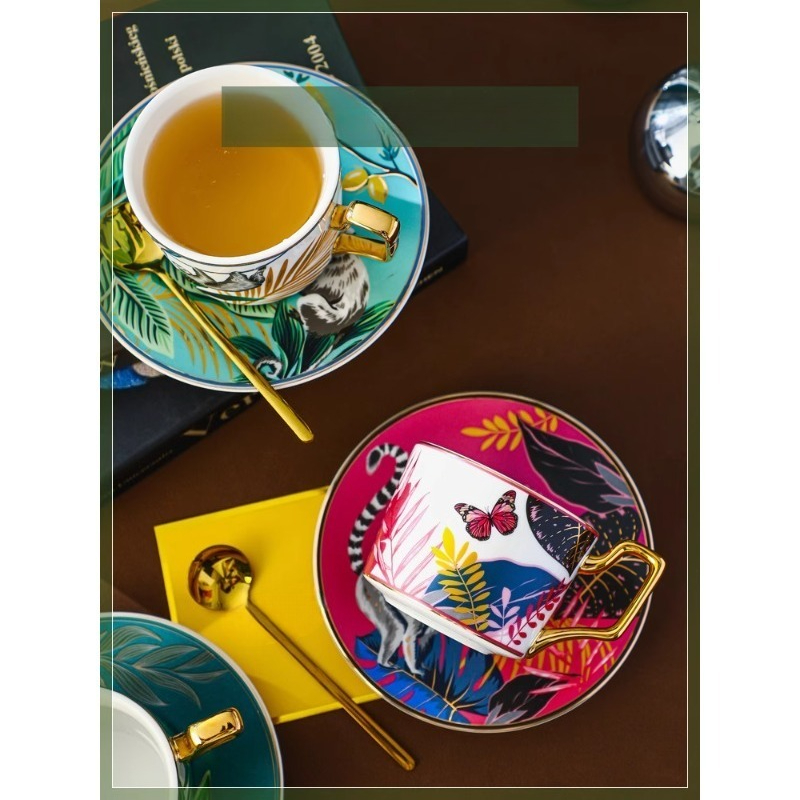 Jungle Animal Coffee Cup Plate - Coffee Tea English avaliação e preço