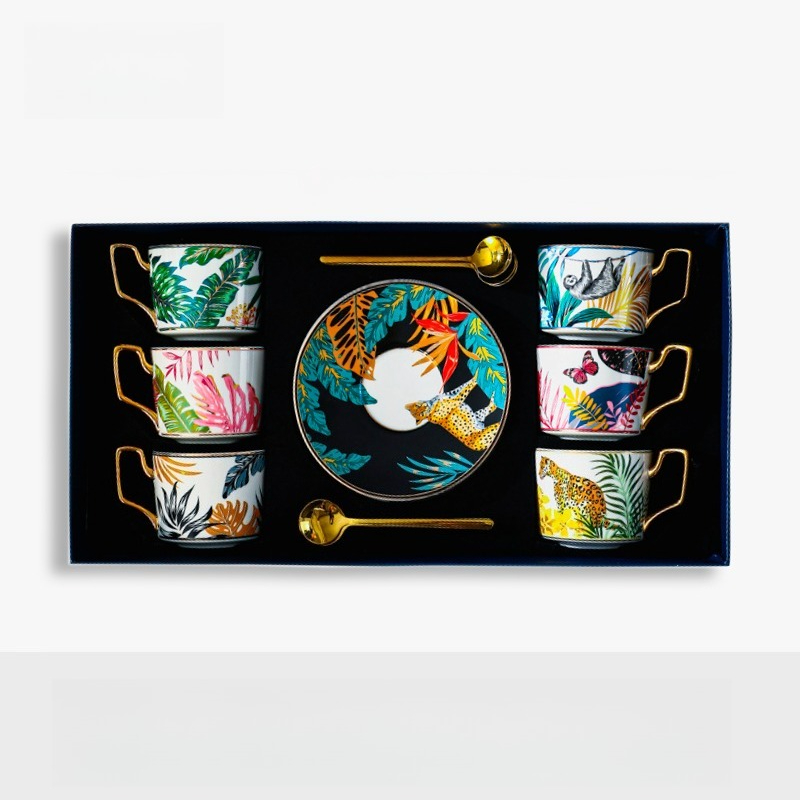 Jungle Animal Coffee Cup Plate - Coffee Tea English avaliação e preço