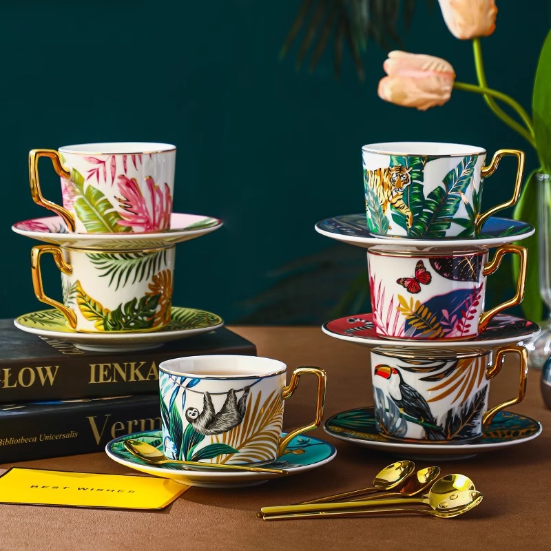 Jungle Animal Coffee Cup Plate - Coffee Tea English avaliação e preço