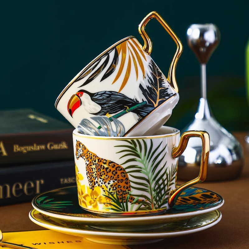 Jungle Animal Coffee Cup Plate - Coffee Tea English avaliação e preço
