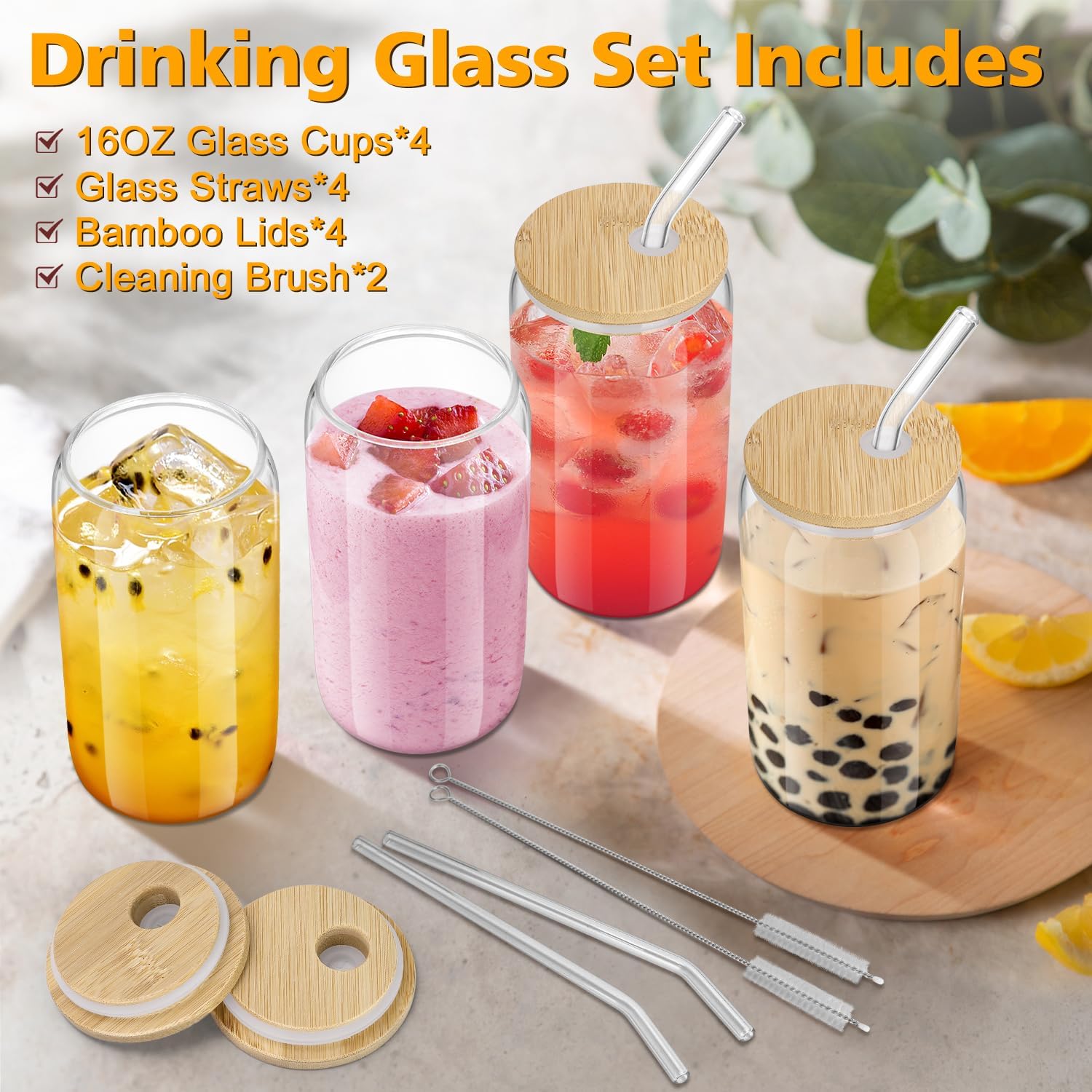 16oz Glass Cups with Bamboo Li - Coffee And Tea Glass avaliação e preço